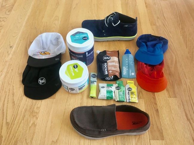 Altra Casual shoes, Buff and Dynafit running hats and GU Hydration and Nutrition products.