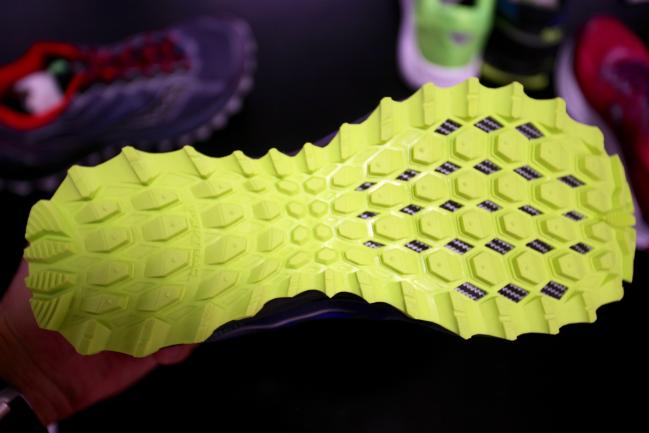 Nice looking outsole design (albeit maybe a tad agressive?). The most flexible feeling Peregrine to me and PWRTRAC is sticky and soft (like blown rubber).